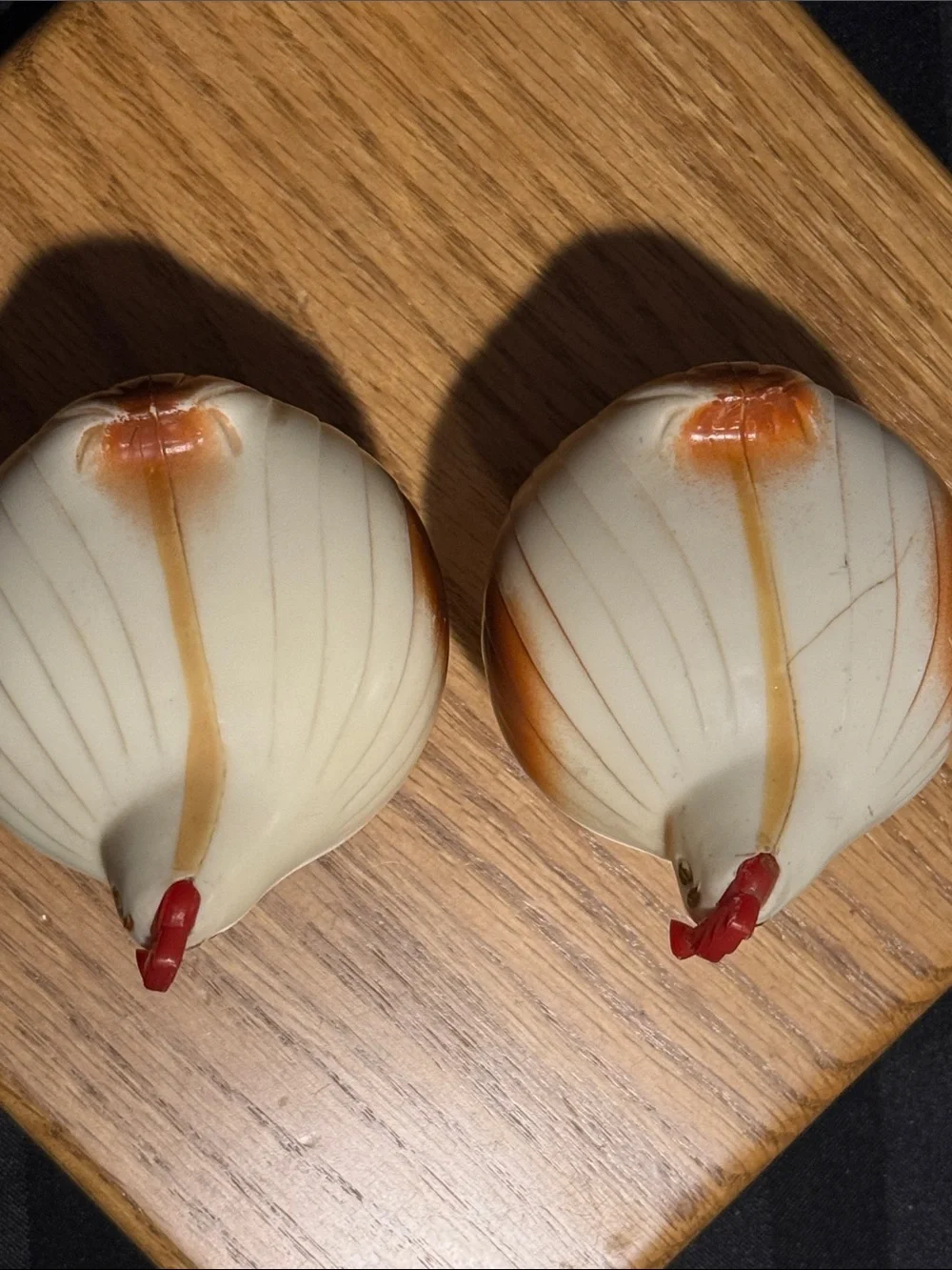 Vintage Plastic Rooster Salt & Pepper Shakers - Cream with brown and red accents